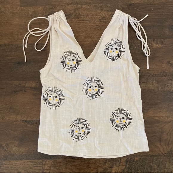 PEPALOVES - Embroidered SUN TOP Tie Shoulder Double V Neck Tank Sz XS - Picture 4 of 7